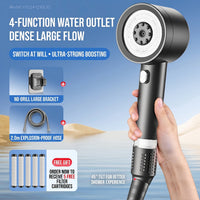Pommeau de Douche Turbo Noir 4 Modes, 119 Micro-Orifices et 5 Cartouches
