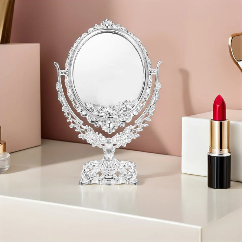 Miroir de Table Vintage Ovale Pivotant, Argent ou Doré, 20 x 33 cm