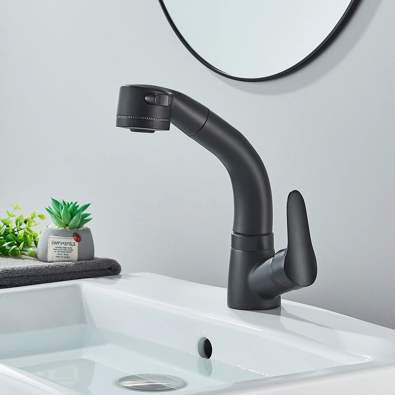 Mitigeur Lavabo Douchette Extractible Noir Mat