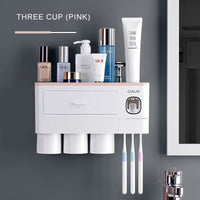 Porte-Brosse Mural Magnétique avec Tiroir et Distributeur de Dentifrice, 2 à 4 Gobelets