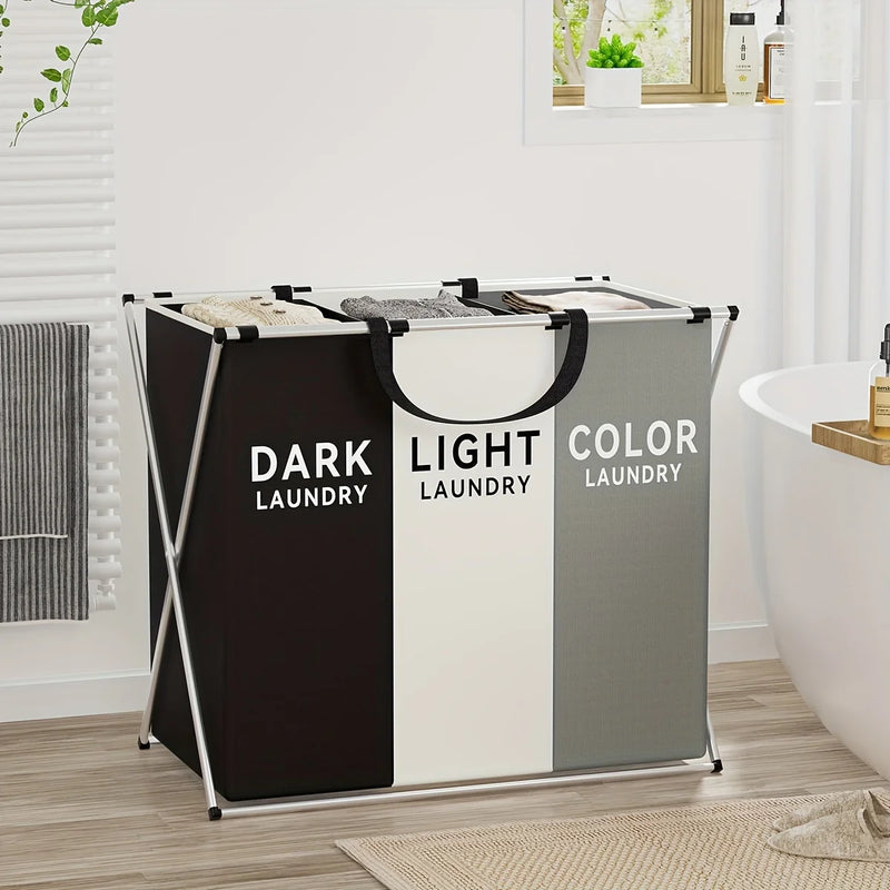 Panier à Linge Pliable 1 à 3 Compartiments, Cadre en X, Noir ou Gris