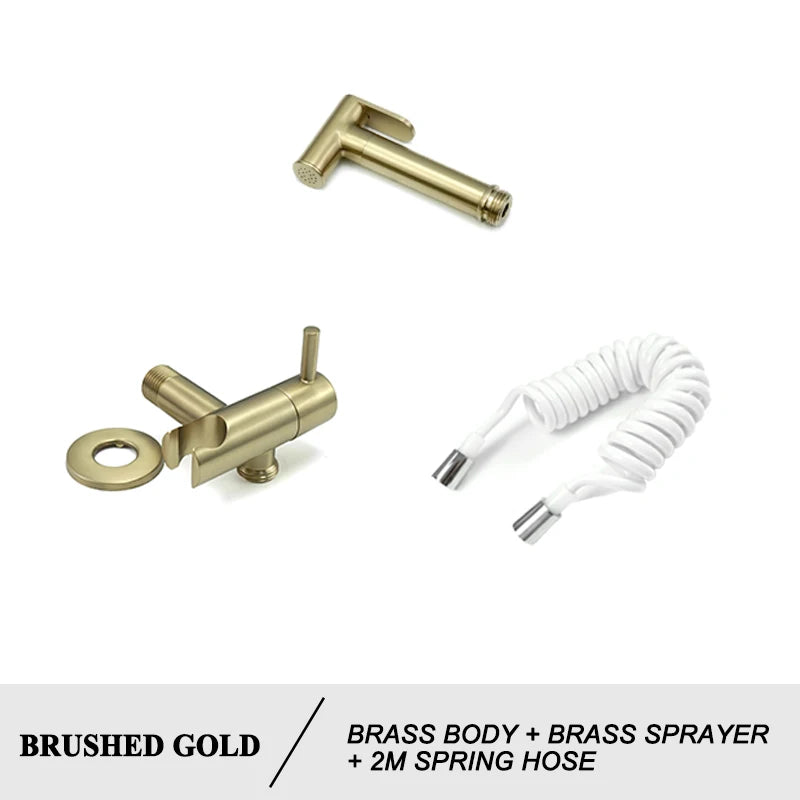 Douchette WC Laiton Eau Froide avec Robinet d'Arrêt, Flexible Inox ou Spiralé