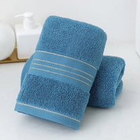 Serviette de Toilette Coton Taupe, Crème ou Bleu, Lignes Dorées 32 x 72 cm