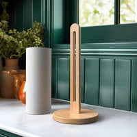 Porte-Essuie-Tout en Bois sur Pied, Tige Ajourée et Base Antidérapante 31 cm