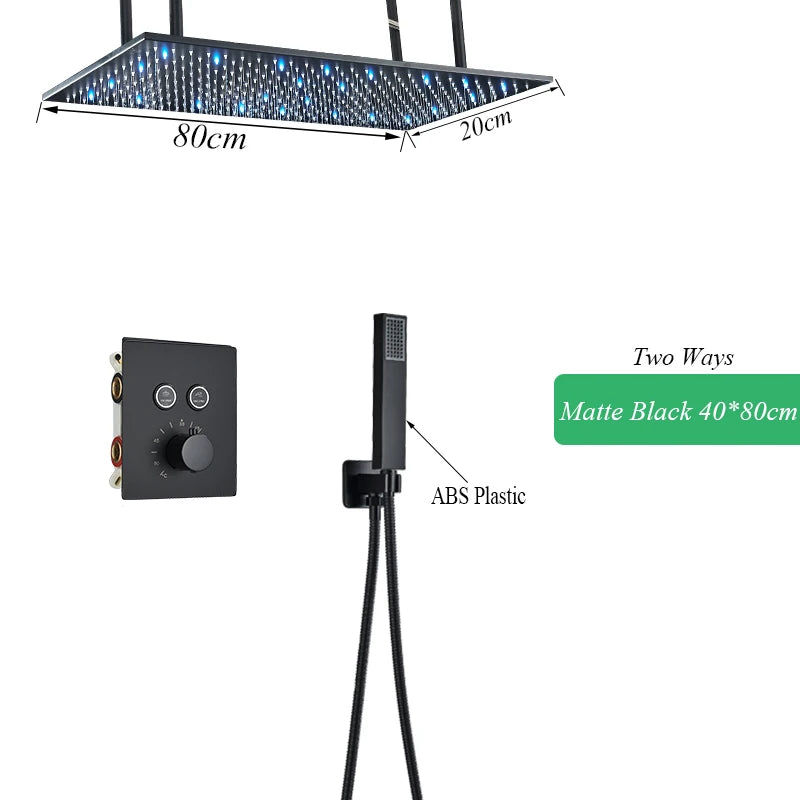 Douche Encastrable LED Plafond Cascade Noir Mat