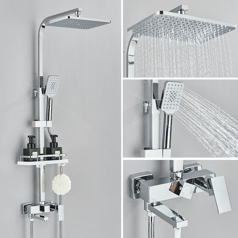 Colonne de Douche Carrée 3 ou 4 Voies avec Bec de Bain