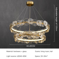 Lustre Suspension Cuisine Anneau LED Disques de Verre Doré, Ø 40 à 80 cm