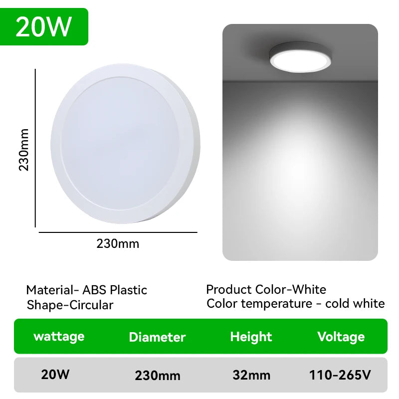 Plafonnier Cuisine LED Rond ou Carré Ultra Fin, Blanc Froid, 10 à 30 W