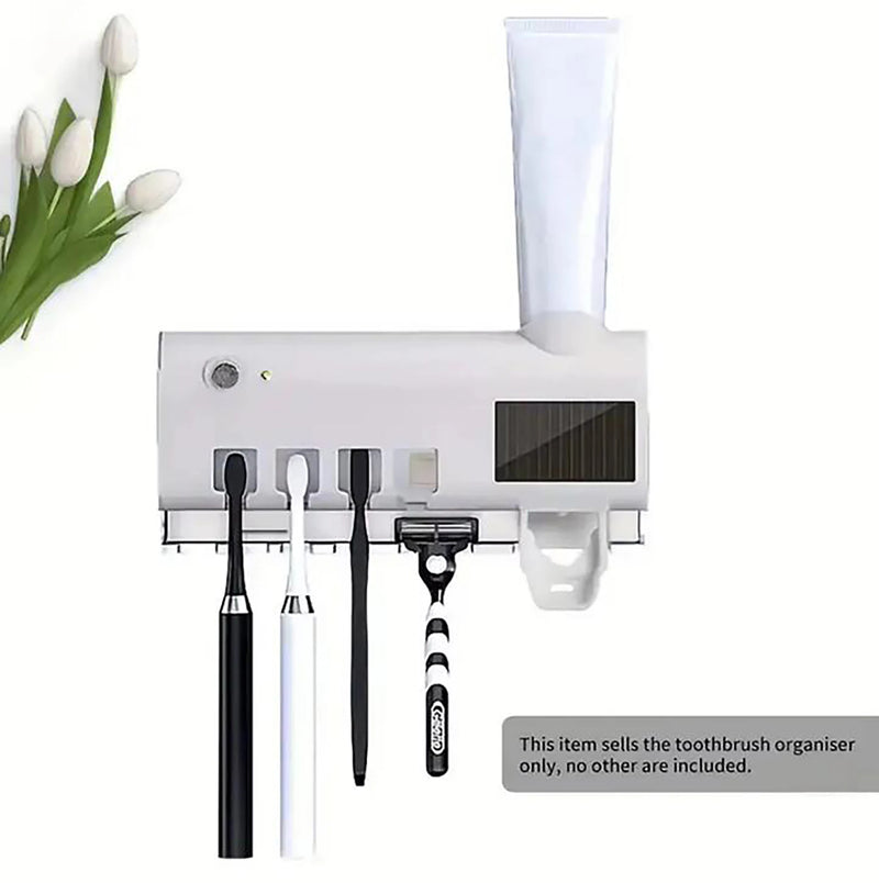 Porte-Brosse à Dents Mural 4 Places, Distributeur de Dentifrice et Lampe UV, Noir ou Blanc