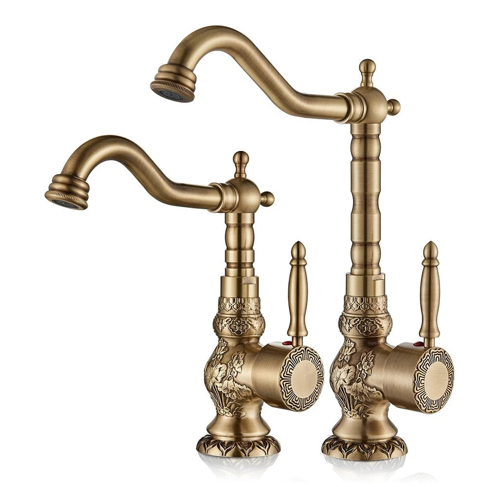 Mitigeur Lavabo Rétro Bronze Bec Haut ou Bas, Trou Unique