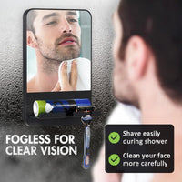 Miroir de Douche Anti-Buée Noir avec Support Rasoir, Sans Perçage à Ventouse