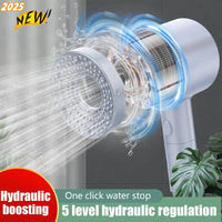 Pommeau de Douche Tête Ajourée 5 Modes, Bague Rotative, Bouton Stop