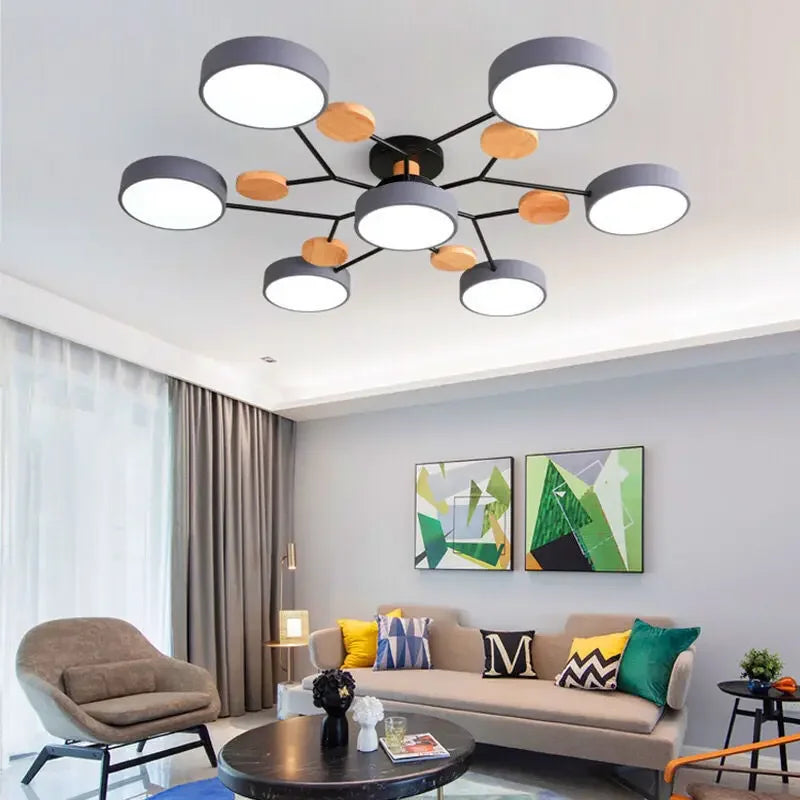 Plafonnier LED Nordique Bois, 1 à 7 Têtes, 4 Coloris