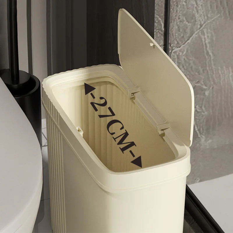 Poubelle Salle de Bain Étroite Nervurée avec Couvercle à Pression 28 cm