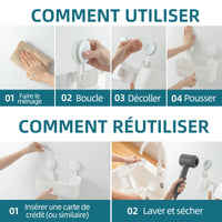 Étagère de Douche à Ventouses Sans Perçage, Panier Blanc 27 cm