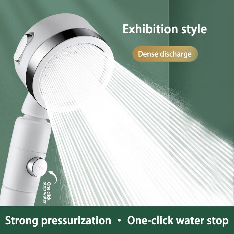 Pommeau de Douche à Tête Pivotante 360°, 3 Modes et Bouton Stop