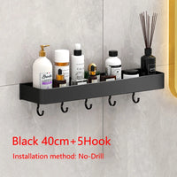 Étagère Salle de Bain Murale Aluminium Noir ou Gris, 30 ou 40 cm