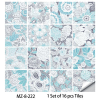 Lot de 16 Stickers Carrelage Adhésifs Motif Aquarelle