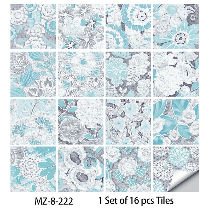 Lot de 16 Stickers Carrelage Adhésifs Motif Aquarelle