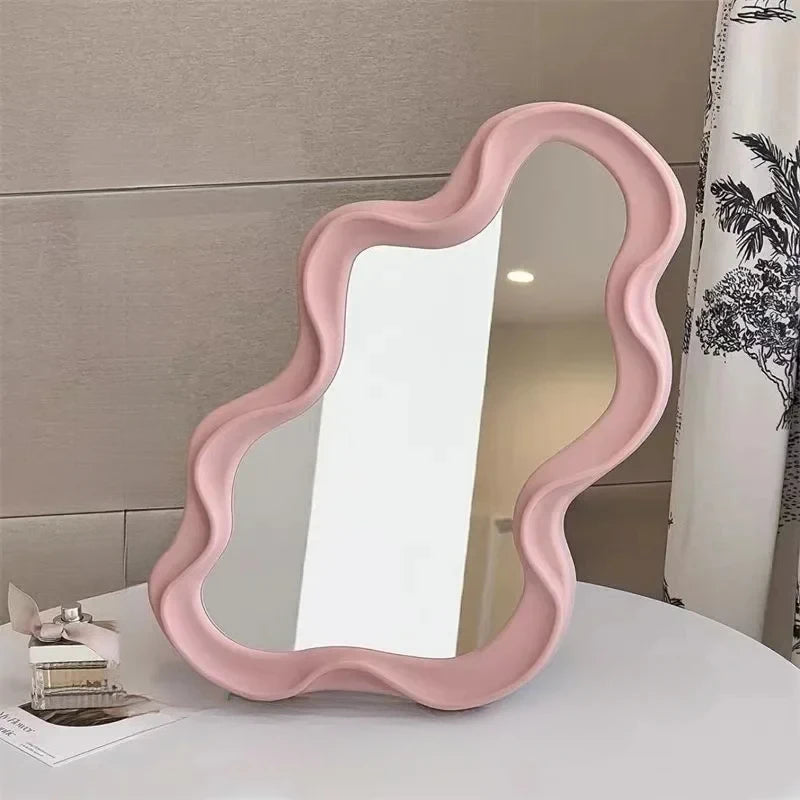 Miroir de Table Forme Nuage Organique, Cadre Ondulé, 40 x 24,5 cm