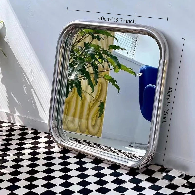 Miroir Mural Carré Angles Arrondis Cadre Inox Coloré 40 x 40 cm