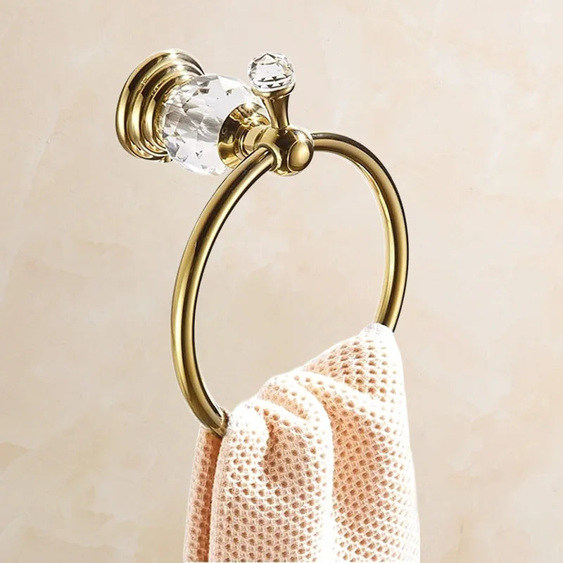 Accessoires Salle de Bain Doré à Cristal avec Gobelets Blancs, à la Pièce, 12 Articles