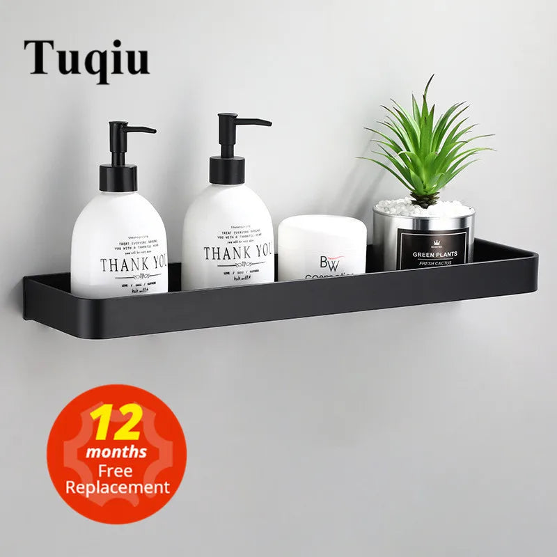 Étagère de Salle de Bain d'Angle Noire avec Barre à Crochets
