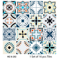 Lot de 16 Stickers Carrelage Adhésifs Motif Aquarelle