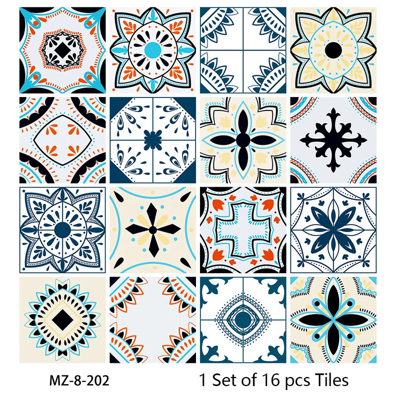 Lot de 16 Stickers Carrelage Adhésifs Motif Aquarelle