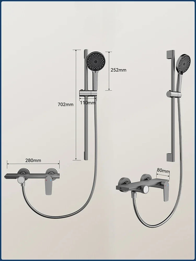 Colonne de Douche Murale avec Mitigeur à Tablette et Douchette 3 Jets, Gris