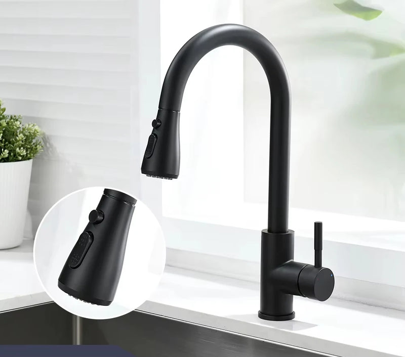 Mitigeur Cuisine Extractible Inox 304 Col de Cygne, 2 ou 3 Jets