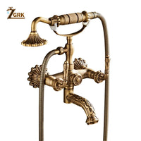 Robinet Baignoire Douche Rétro en Laiton Antique, avec Douchette