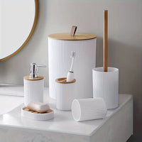 Set Accessoires Salle de Bain Plastique Noir, Blanc ou Bleu, 4 ou 6 Pièces
