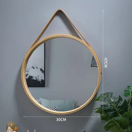 Miroir Mural Rond Bois Sans Perçage Bordure Épaisse