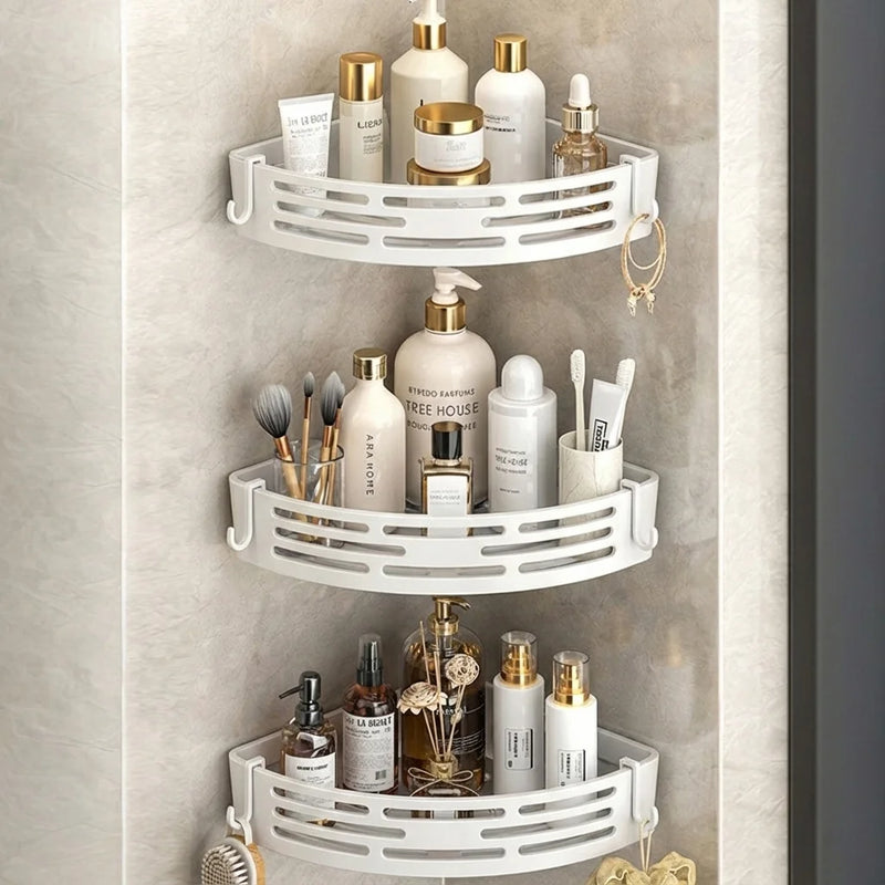 Étagère d'Angle Salle de Bain Autocollante Sans Perçage Noir, Gris ou Blanc