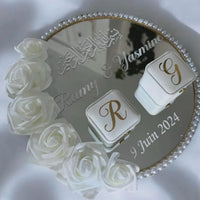 Plateau Miroir Rond Acrylique 20 cm avec 50 Perles Décoratives