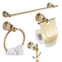 Accessoires Salle de Bain Dorés à Cristal en Laiton à la Pièce, 12 Articles