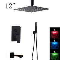 Douche Encastrable Noir Mat Pluie Carrée 20 à 40 cm avec Douchette