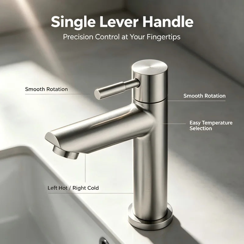 Robinet Lave-Main Surélevé Eau Froide Inox 304 Brossé pour Vasque à Poser