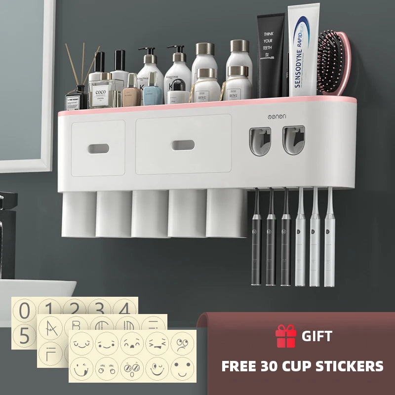 Porte-Brosse à Dents Mural Magnétique, Distributeur de Dentifrice, 1 à 5 Gobelets