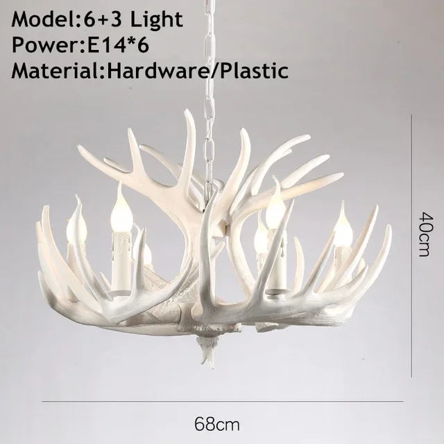 Lustre Suspension Cuisine Bois de Cerf en Résine, 4 à 9 Lumières