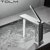Mitigeur Lavabo Monotrou Chromé en Laiton, Bec Plat, Flexibles 50 cm