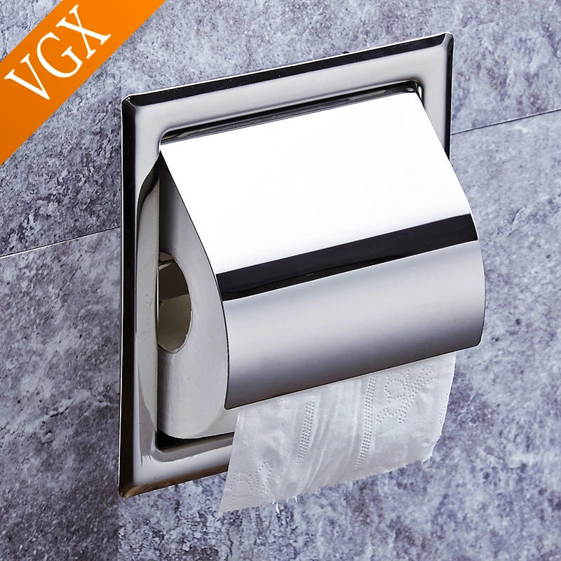 Porte-Papier Toilette Encastré Inox 304 Noir Mat ou Chromé avec Rabat
