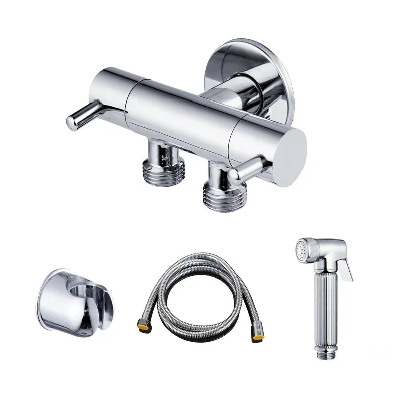 Douchette WC Cannelée Doré ou Chromé avec Robinet Double Sortie