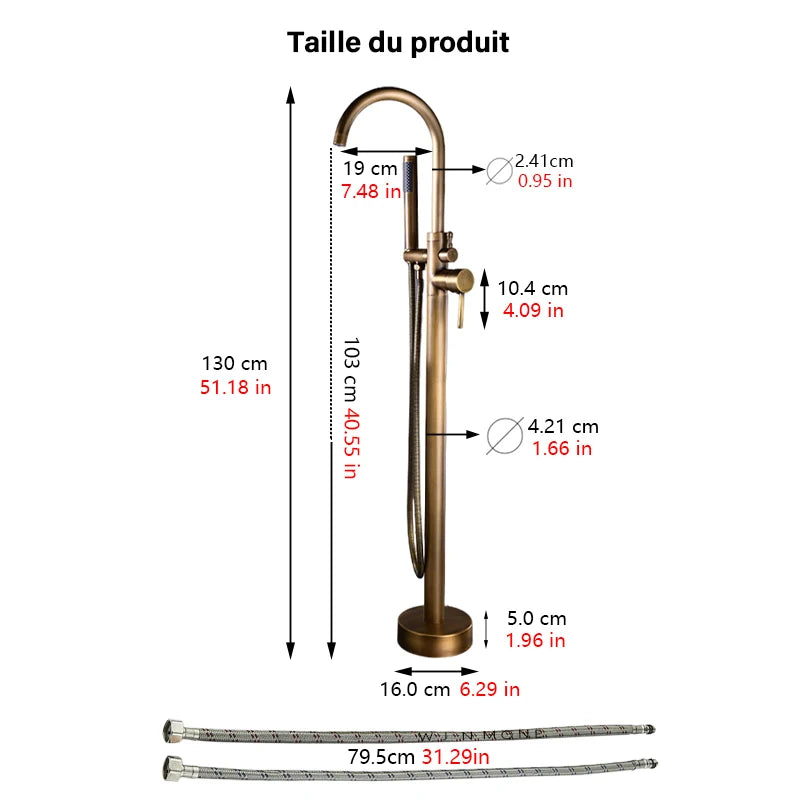 Robinet Baignoire sur Pied Autoportant avec Douchette, Hauteur 130 cm, 5 Finitions