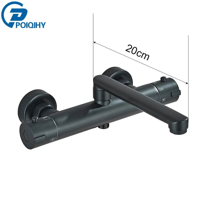 Robinet Baignoire Thermostatique Mural Bec Orientable 20 ou 30 cm, Noir ou Chromé