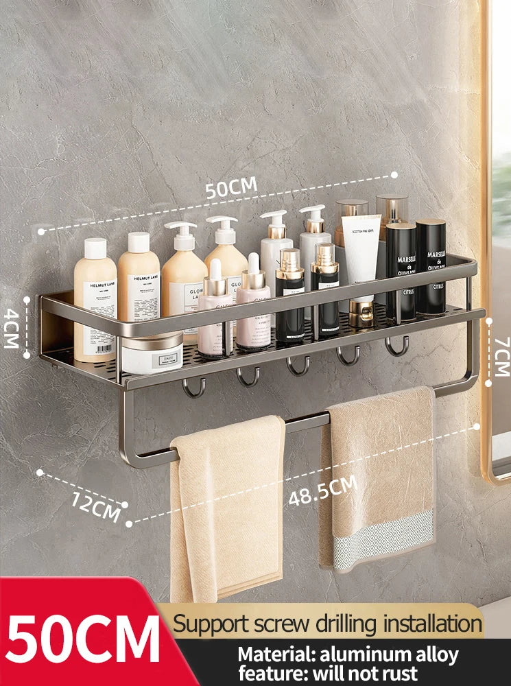 Étagère Murale Salle de Bain Aluminium Noir ou Gris 30-50 cm