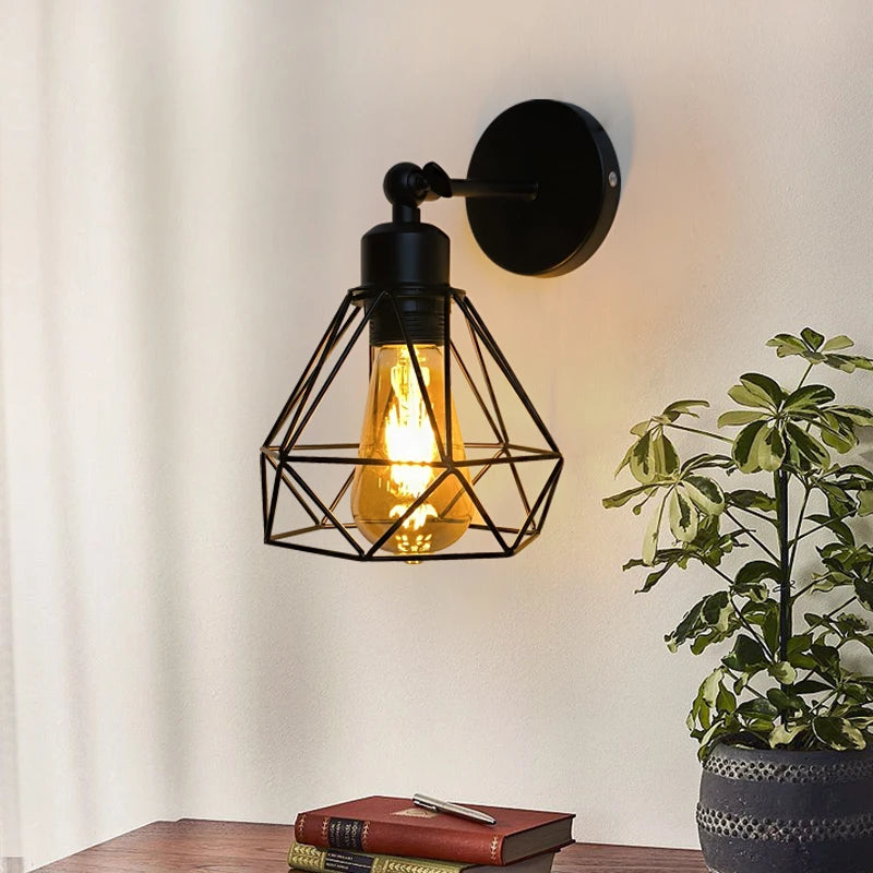 Applique Murale Cage Losange Noire à Bras Oscillant, E27, 14 cm