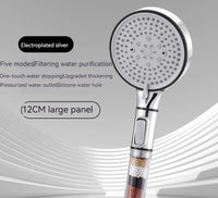 Pommeau de Douche Filtrant 5 Jets Stop Eau Haute Pression 12 cm