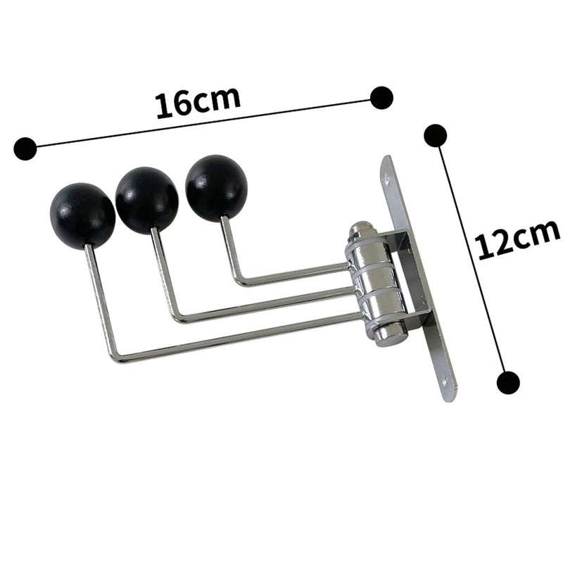 Patère Salle de Bain Murale Pivotante à 3 Bras, Fer et Boules de Bois